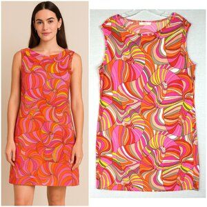 Trina Turk Psychedelic Colorful Print Dress Tunic 70s 60s Vibe Slinky Stretch L